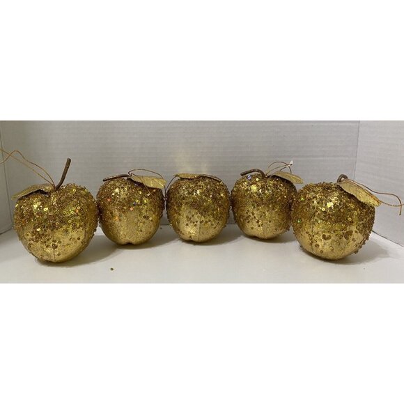 Unbranded Other - Gold & Sequin Apple Christmas Ornament Lot of 5 Holiday Decor